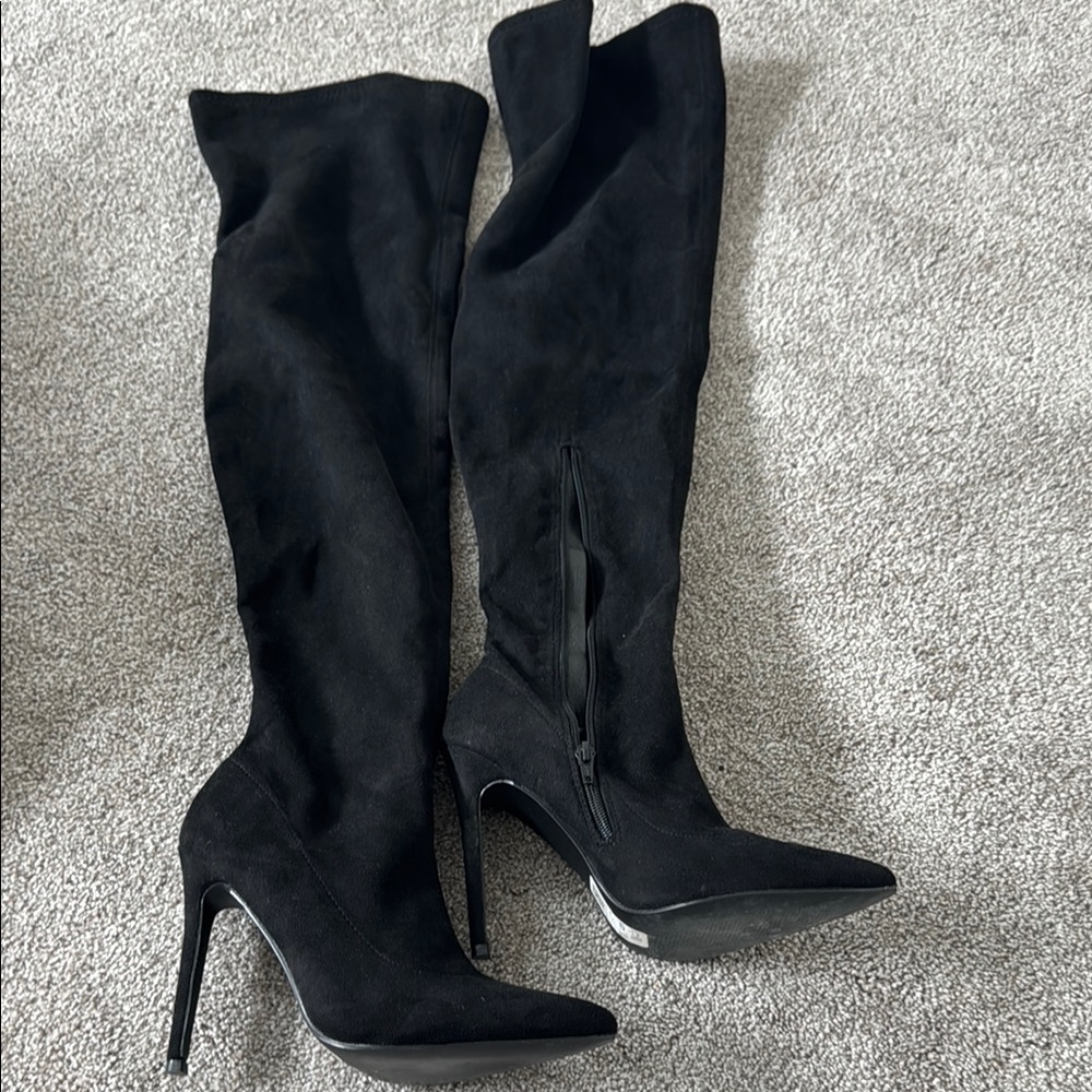 Source Unknown Black Over-the-Knee Boots with Stiletto Heels